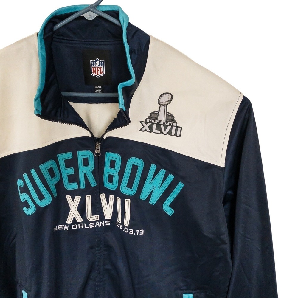 NFL Super Bowl XLVII Track Jacket Mens XL New Orleans Football Coat